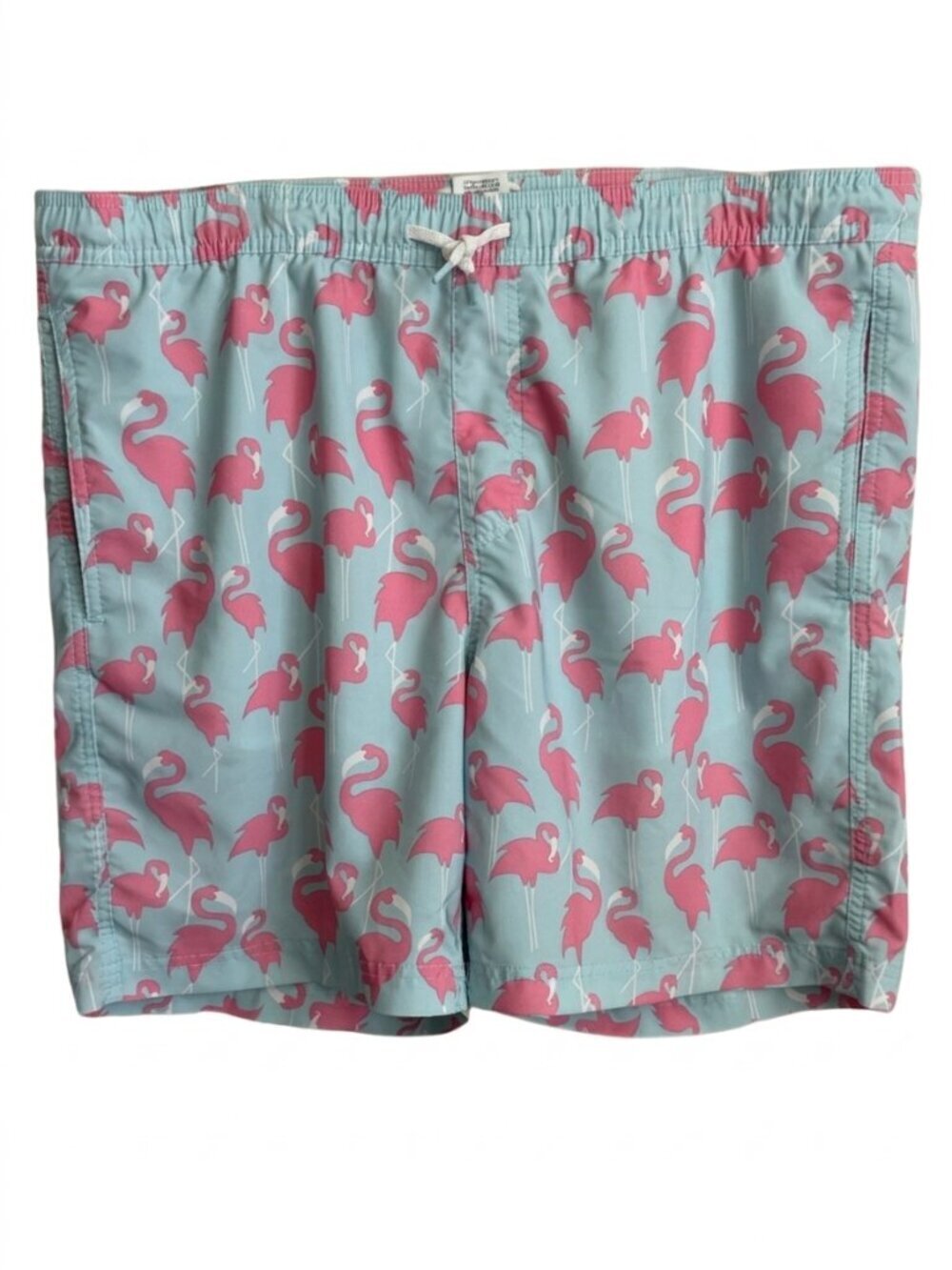 Flamingo Swim Trunks Mens L Elysian Light Blue Pink Mesh Lined Beach Shorts Pool